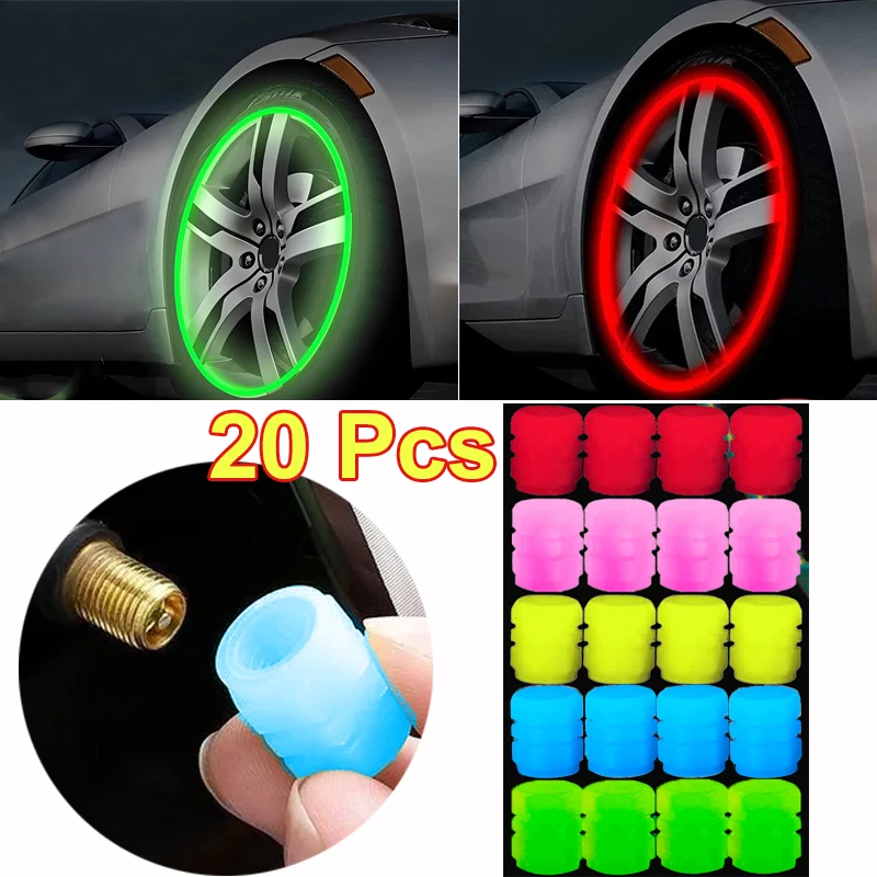1-20 sztuk Luminous nakładka na zawór opony samochodowej fluorescencyjna świecąca w nocy wystrój motocykl motor dysza koła pyłoszczelna nakładka na zawór opony
