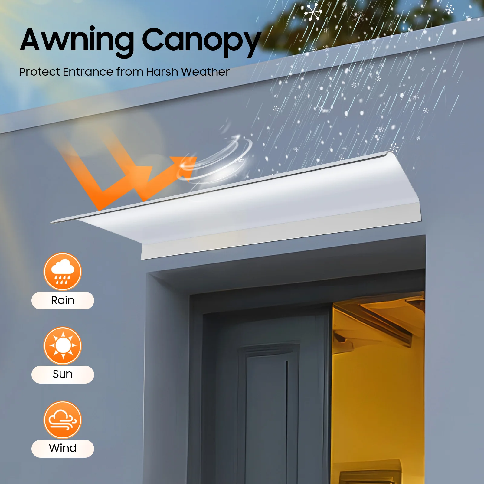 

Awning Canopy,UV Rain Snow Protection, Rain Shelter,Thicken Clear Cover Maintenance-Free Awning, Polycarbonate Sheet No Brackets