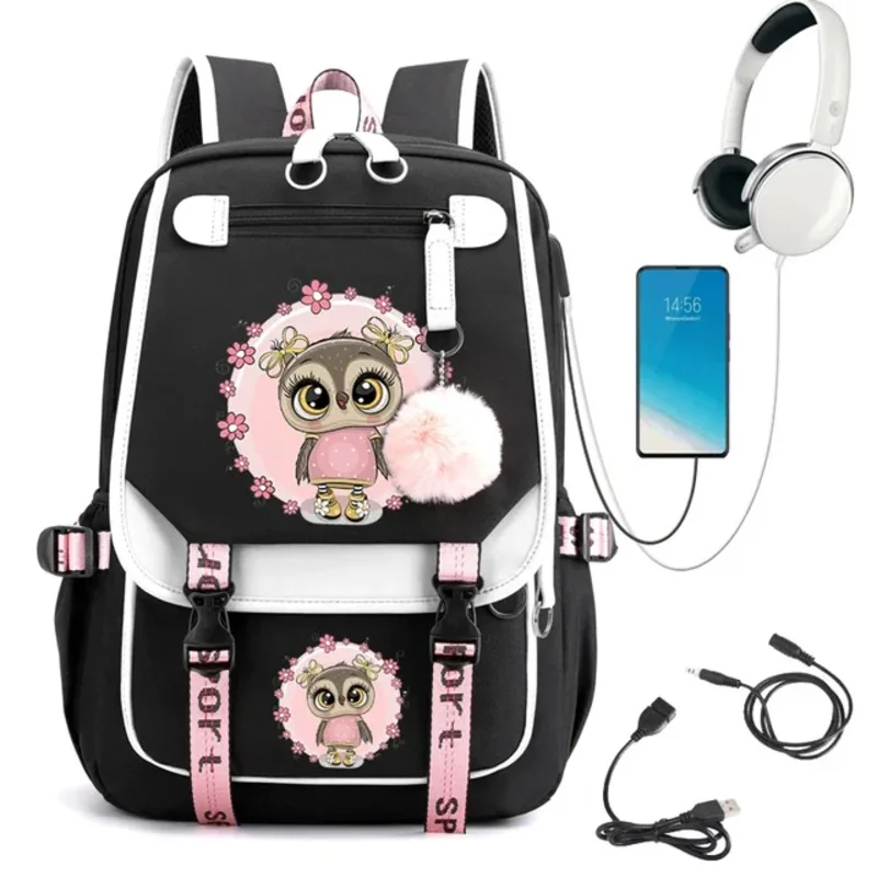 Mochila con estampado Floral de búho para mujer, bolso de hombro escolar de nailon, impermeable, para adolescentes, de viaje, 2024