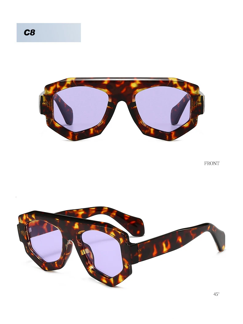 SO&EI Mode Unregelmäßige Quadratische Frauen Sonnenbrille Shades UV400 Retro Blau Lila Männer Sonnenbrille – Detail 14