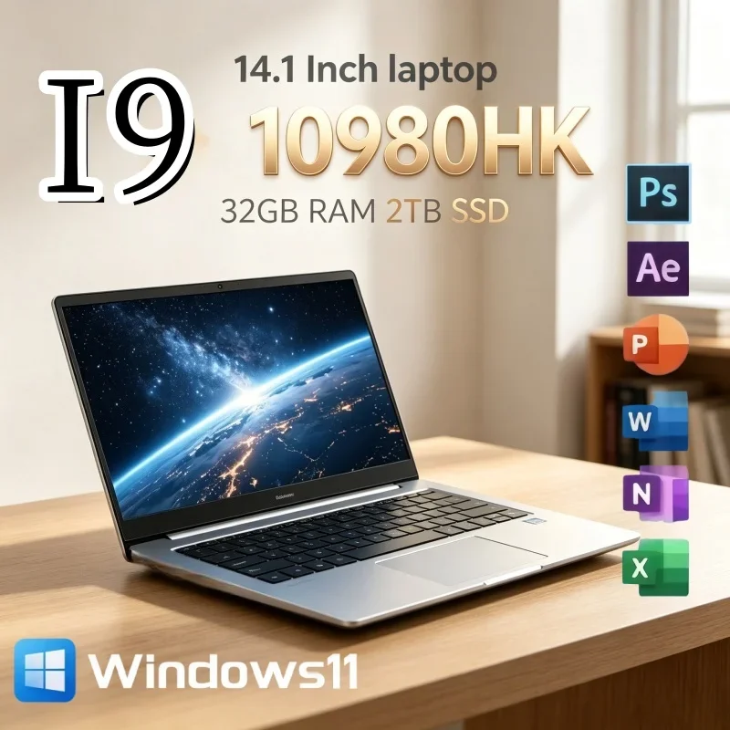 Premium High Speed 14.1 Inch Laptop Intel I9-10980HK Flagship CPU 32GB RAM Expandable Storage 2TB SSD Win11 Portable Notebook
