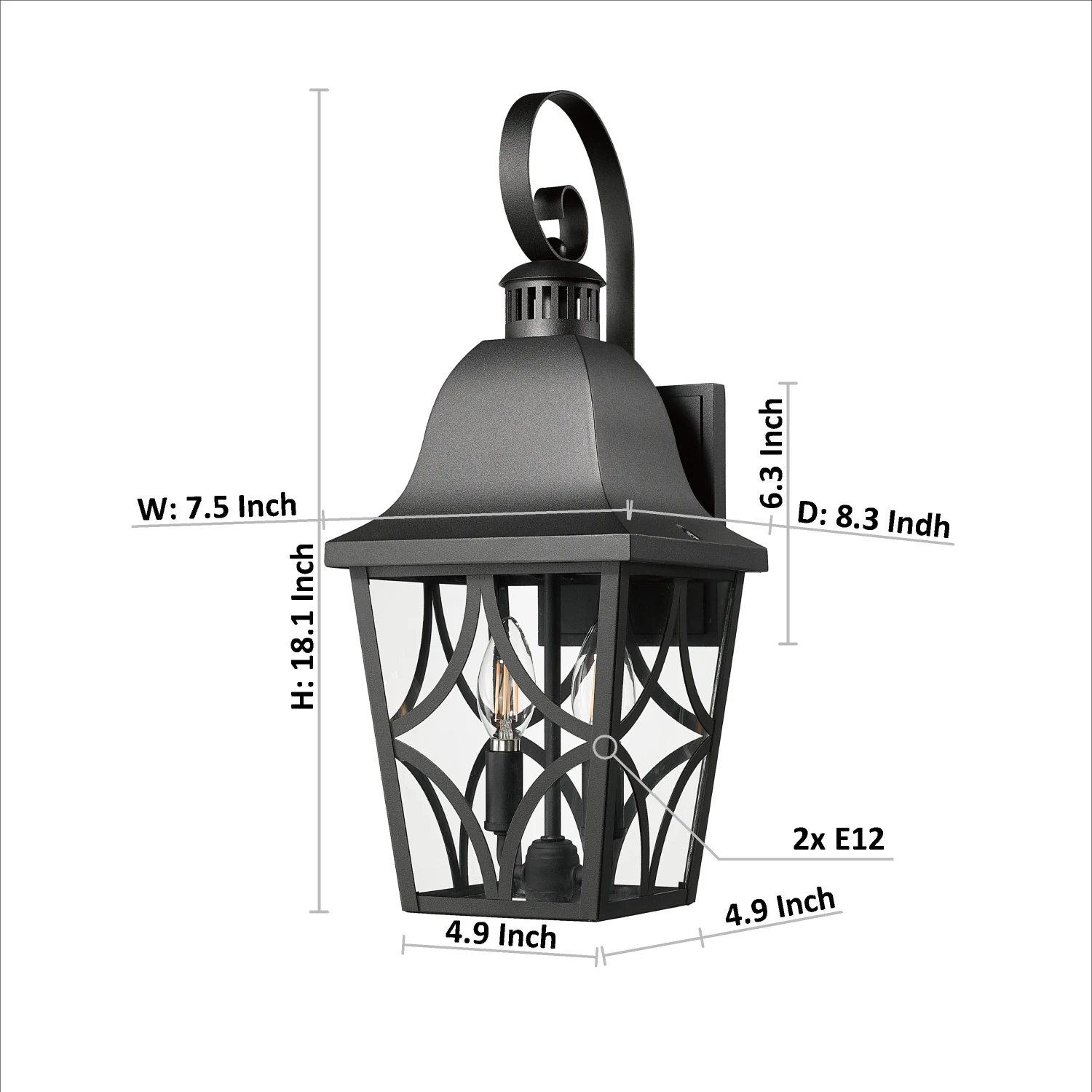 Buitenwandverlichtingsarmaturen, waterdichte buitenwandkandelaar verandaverlichting, matzwarte buitenwandlantaarn met helder glas, Ou