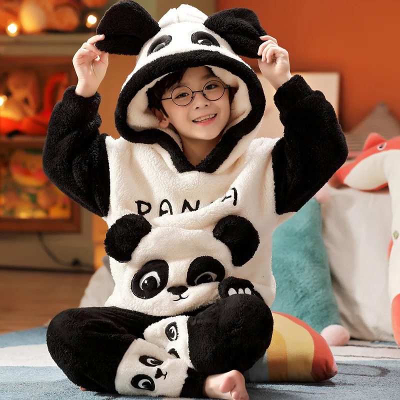 Thicken Toddler Shark Pijamas Hooded Pajamas Sets for Baby Girls Boys Sleepwear Winter Warm Kids Pyjamas Children's Home Wear image 3