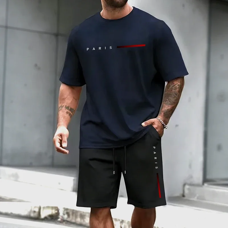 

Men Tracksuit Jogging Summer Short Sleeved Men's Two-piece Set Hot Sales Casual Pure Cotton T-shirts and Sports Shorts Printed