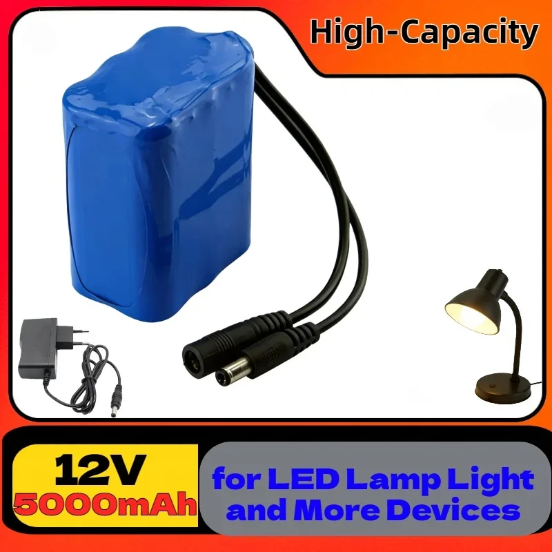 Portable Rechargeable Backup Power Battery – New 3S2P 12V 5000mAh Li-Ion with Charger for LED Lamp Light and Various Devices