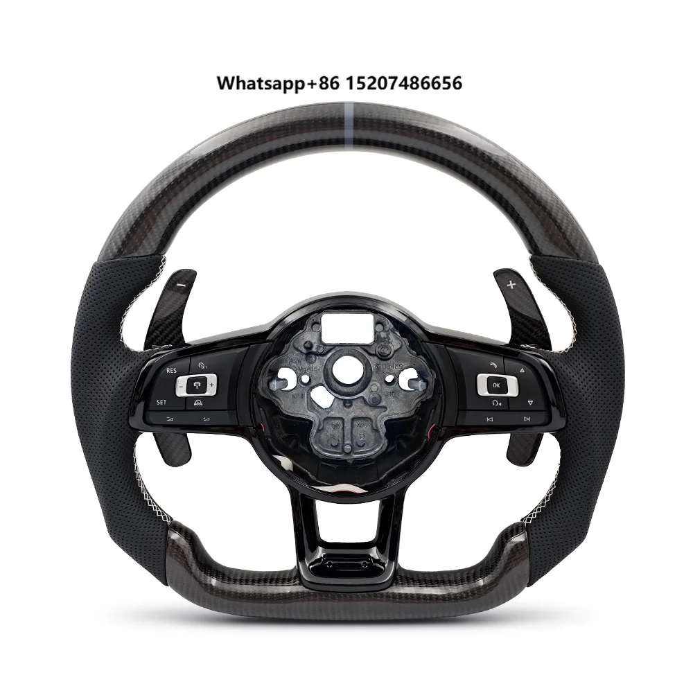 With Black Center Trim Leather Carbon Fiber Steering Wheel for 5 6 7 R MK5 MK6 MK7 MK7.5 B8