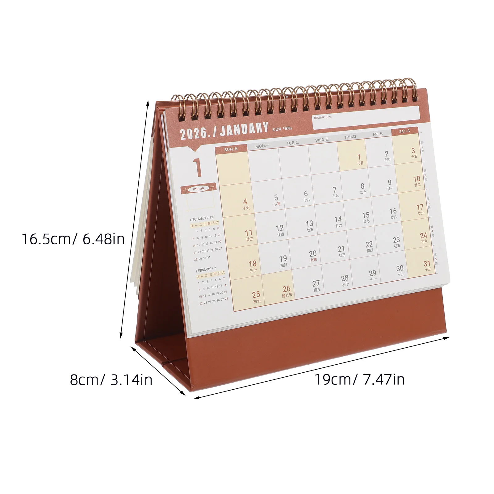 Pequeño calendario de escritorio minimalista 2025,9-2026,12 compacto de pie Flip planificador mensual de doble alambre Oficina hogar Mini calendario Bloc de notas