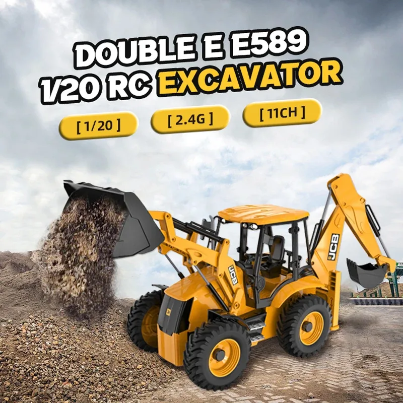 

Double E Rc Car Boys Toys Remote Control Excavator 1:20 Backhoe Loader Light Construction Vehicle Jcb Model Children Gift E589