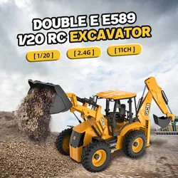 Double E Rc Car Boys Toys Remote Control Excavator 1:20 Backhoe Loader Light Construction Vehicle Jcb Model Children Gift E589