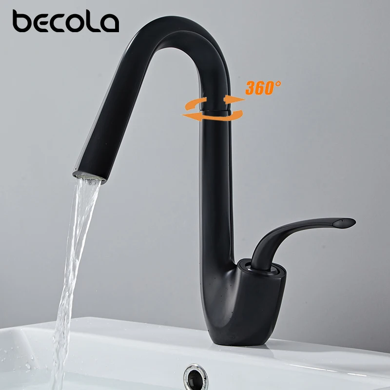 

BECOLA 360 Degree Black Single Handle Hot & Cold Water Mixer Brass Hand Wash Sink Faucet