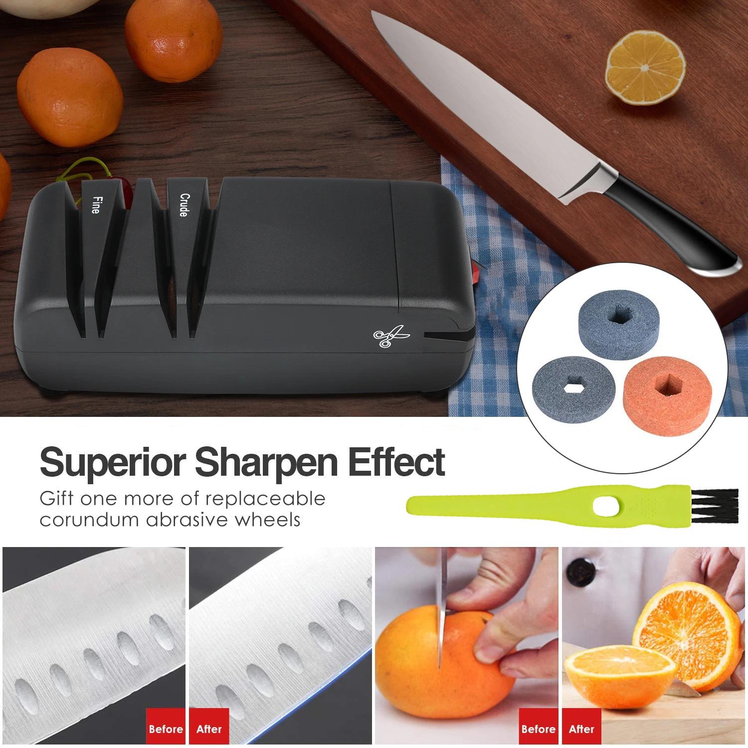 Electric Knife Sharpener Multifunctional Automatic Cutwith 15-Degree Bevel Crude and Fine Grooves for Straight Serrated Knives