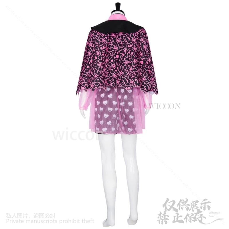 Anime Movie Monster Cosplay Dress High Girl Draculaura Costume Lolita Cos Pink Black Wig Halloween Women Fancy Roleplay Outfit