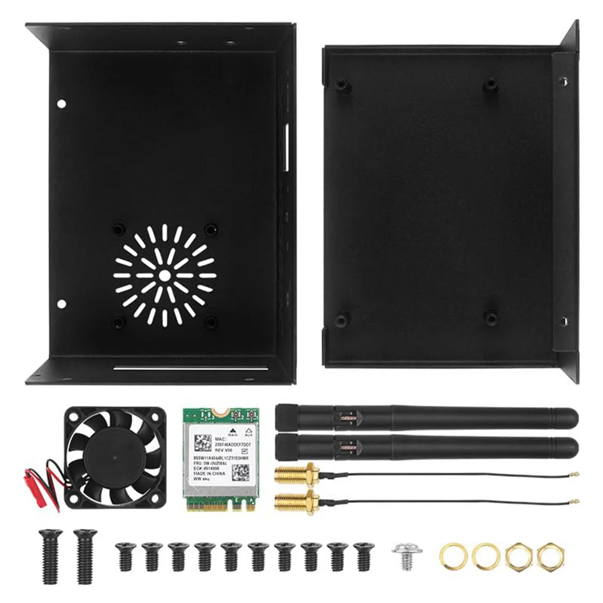 

T07C-For Orange Pi 5 Plus Metal Case with Cooling Fan, WiFi 6 BT 5.2 Module Dual-Band Wireless Card, Antenna, Heatsink