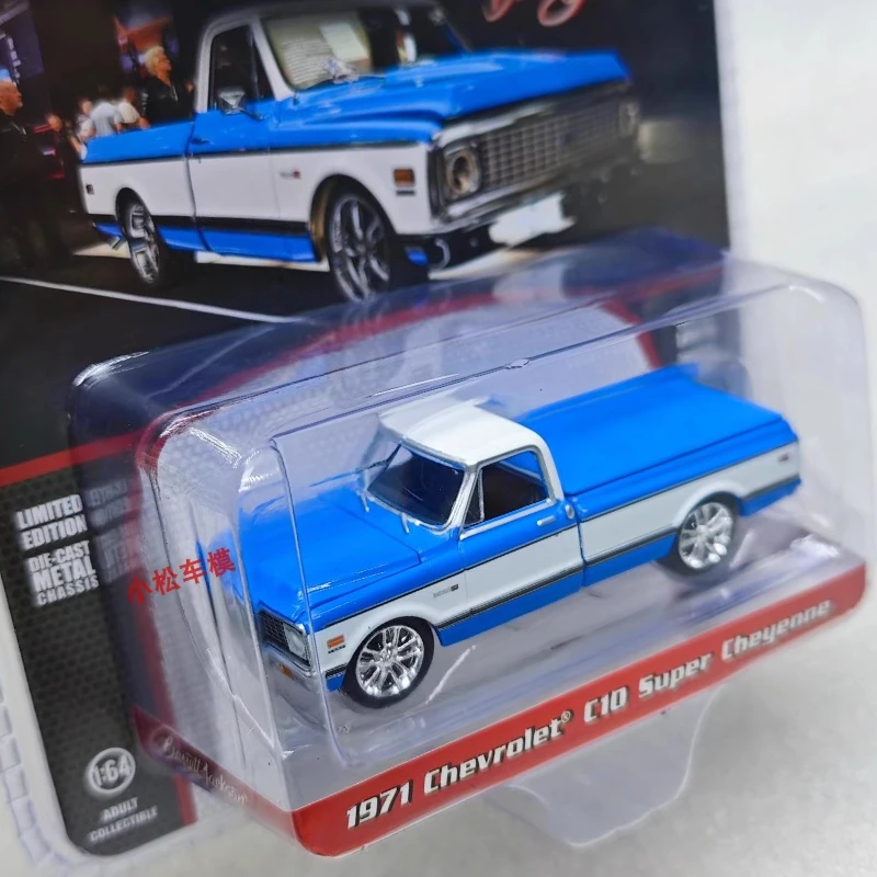 

Green Light 1:64 Jackson Collection 14-1971 C10 Super Cheyenne Custom Pickup-синяя коллекция игрушек, небольшой подарок, модель, настенная подвеска