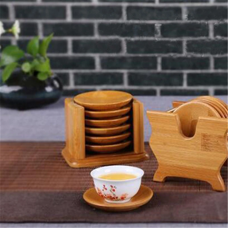 Multifunctional Bamboo Holder Set Non-slip Heat-resistant Drinking Cup Mat Home Meeting Room Tea Accessories Set