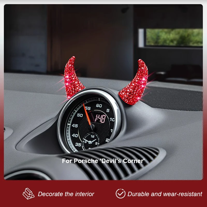 

Car 3D Devil Horns Cute Shiny Diamond Decorative Product Sticker For Porsche Macan Cayenne Panamera 718 911 Interior Accessories