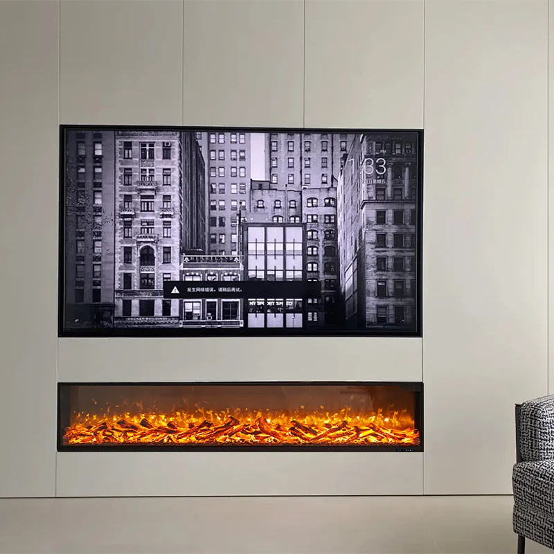 Electric Fireplace, Metal 8mm Tempered Glass Built-in Fireplace Insert, LED Flame, 3 Heating Modes, 750W Heater, Remote Control