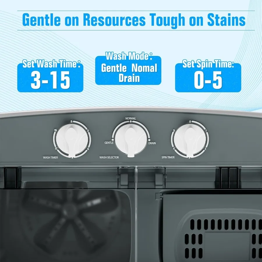 Compact Portable Washing Machine 16lbs Twin Tub Semi Automatic Laundry Solution with Energy-Saving Efficiency Extended Drain Ho