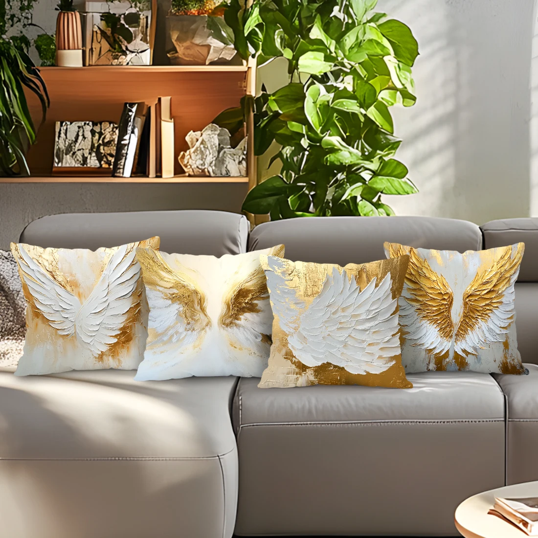 Golden White Wings Pillowcase Printed Polyester 40/45/50cm Throw Pillowcover Decorative Sofa Cushion Pillowslip Home Decor