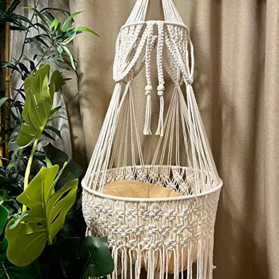 

Macrame Cat Hammock - Boho Wall Hanging for Indoor Outdoor Home Decor Pet Hammock for Sleeping Playing and Lounging