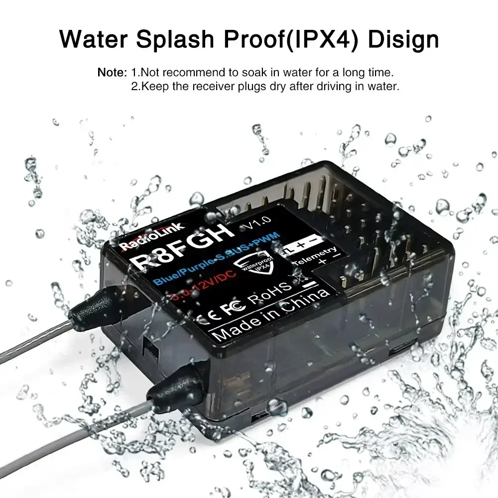 Radiolink R8FGH Gyro Receiver – 2.4GHz 8-Channel | Voltage Telemetry | 14S (58.8V) for RC Cars/Boats/Mowers/Robots