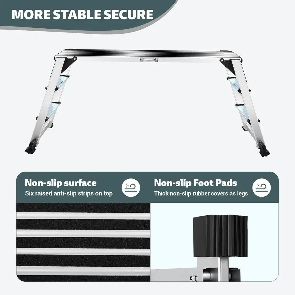 Tragbarer Werkbankhocker aus Aluminium, 2-Stufen-Leiter, rutschfest, 660 Pfund Kapazität, robust