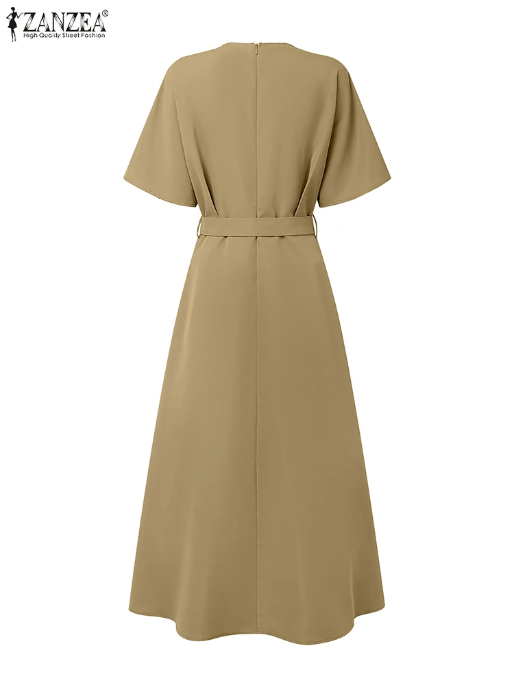ZANZEA فستان طويل أنيق 2025 المرأة خمر الخفافيش كم فستان الشمس عادية مطوي فساتين مكتب موضة بلون رداء #5