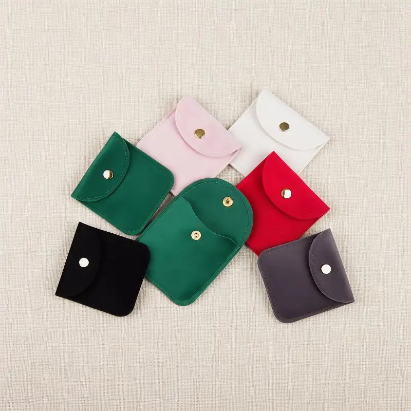 Soft Velvet Jewellery Pouch Snap Button Envelope Jewelry Packaging Bag For Necklace Earrings Rings Wedding Gift Accessory
