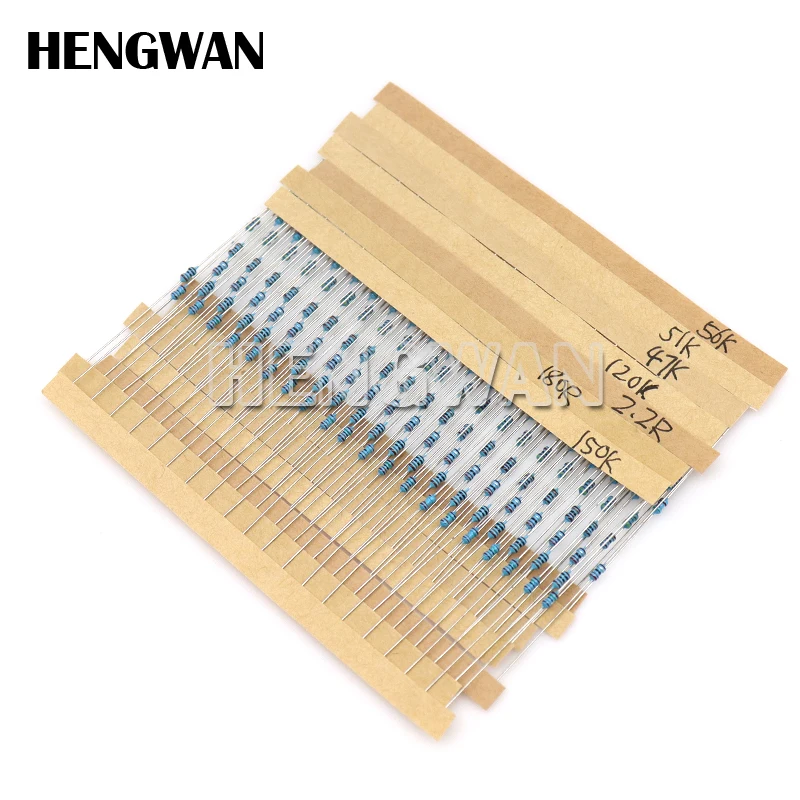 1/4W 1/8W 1/2W 1W 2W 1% Kit Resistor Film logam 130 nilai 0.25W 0.5W Set bermacam-macam resistensi