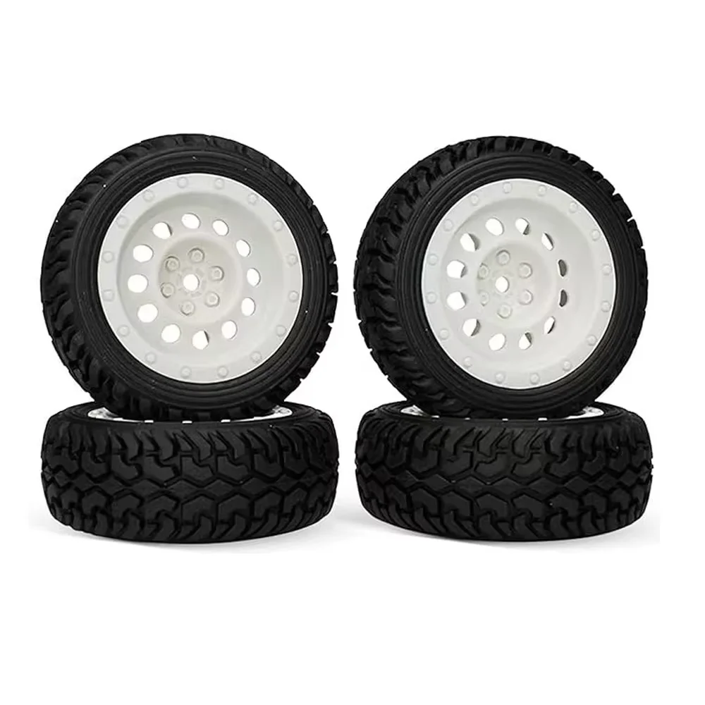 1/16 size block-pattern rubber tire, 75*28mm, hexagonal connection, 12mm, used for RC model rally cars.