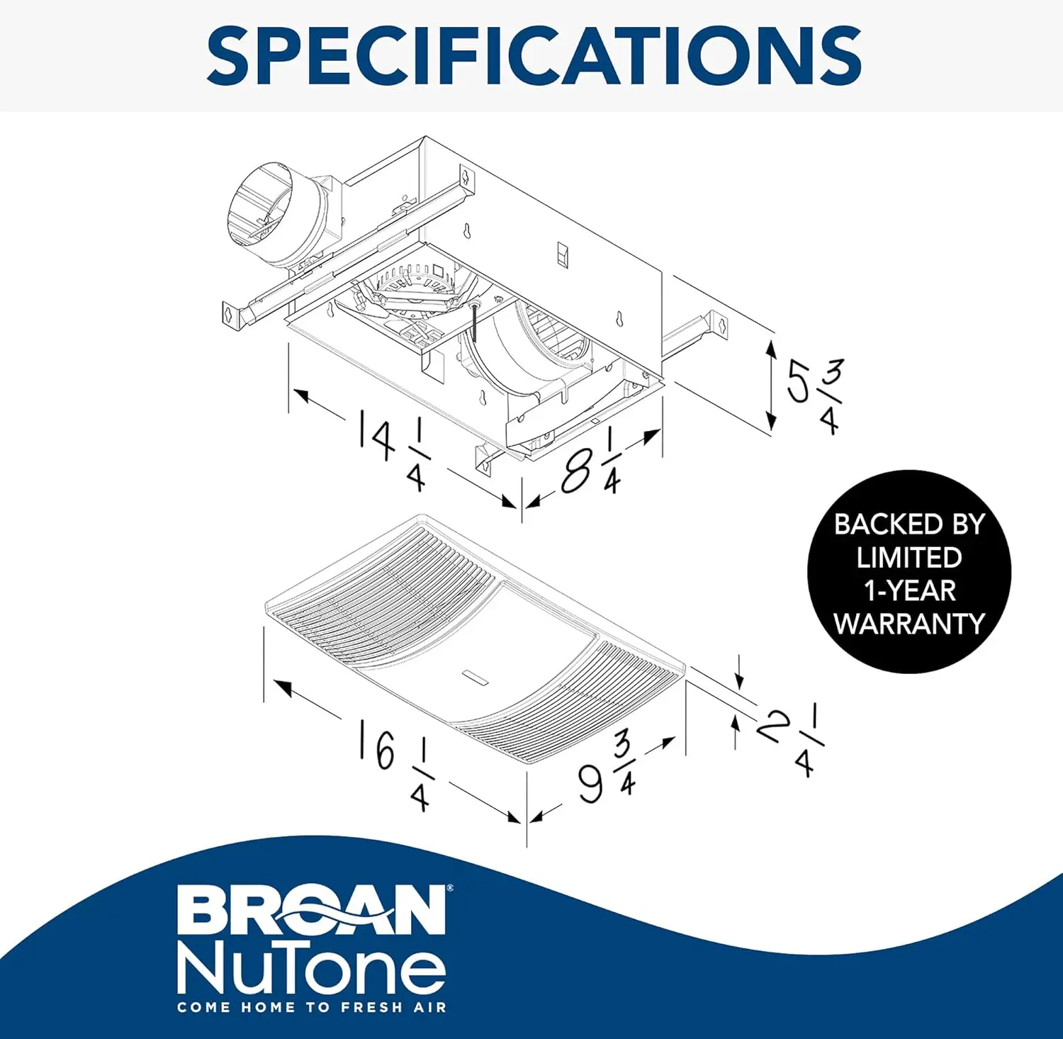 Broan-Nutone Powerheat Bathroom Exhaust Fan, Heater And Led Light Combination (80 Cfm) Non-Lit Powerheat Bathroom Exhaust Fan