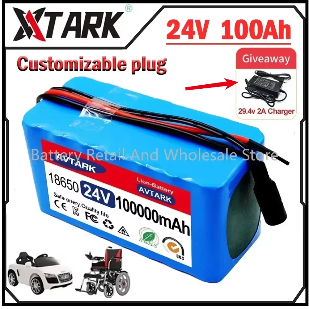 2025 100% NEW 24V 7S3P 18650 Lithium-Ion Battery Pack 100Ah with 20A Balanced BMS for Scooter Electric Wheelchair + 2A Charger