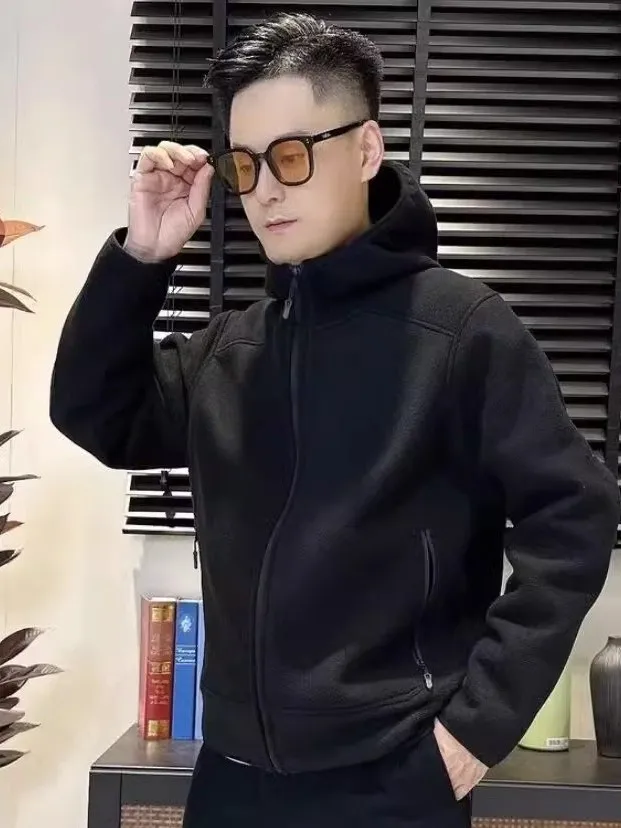 Dwustronna kurtka z kapturem dla mężczyzn, idealna na wiosnę i jesień, ciepła, wiatroodporna, codzienna, wykonana z poliestru z wewnętrzną podszewką.