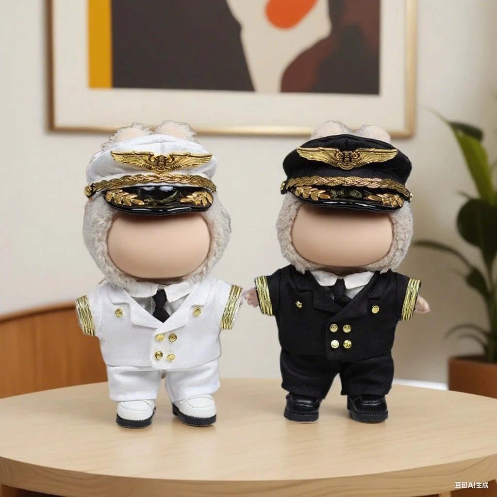 Anime Poppenkleertjes voor 17 cm Labubu Pop Outfits Designer Luxe Marine militair uniform Kleding Speelgoed Kleden Pop Accessorie-Geen schoen