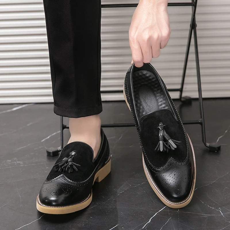 Men Business Dress Casual Fashion Elegant Formal ShoesSlip-on Evening Dress Loafers Party Tassel Leather Shoes Wedding Shoes