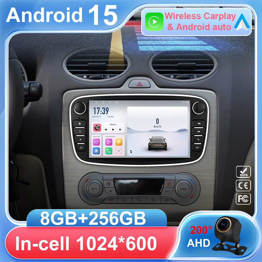 Android для Ford Focus Mondeo S-Max C-Max Galaxy Kuga 2008-2011, автомобильный радиоприемник Carplay Auto WIFI, 7-дюймовый мультимедийный плеер, 2 Din, стерео