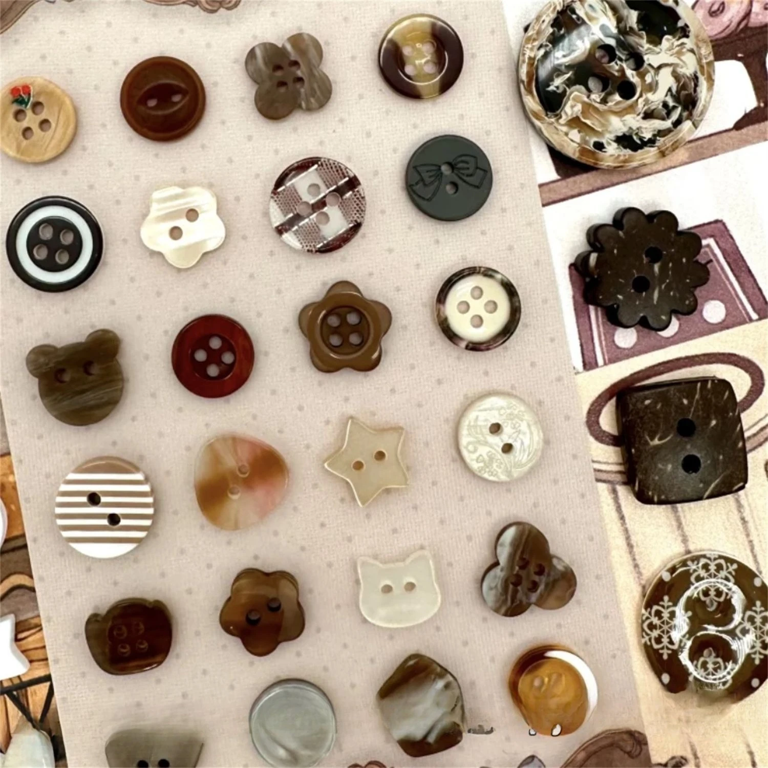 Classic Simple Maillard Colored Buttons Vintage DIY Handbook Decoration Materials Ins Beaded Baby Clothes Handmade Accessories