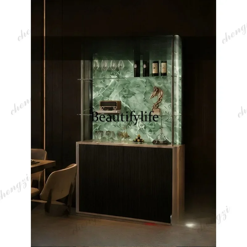 03  light luxury wine cabinet luminous display cabinet modern simple living room home wall integrated dining side cabinet