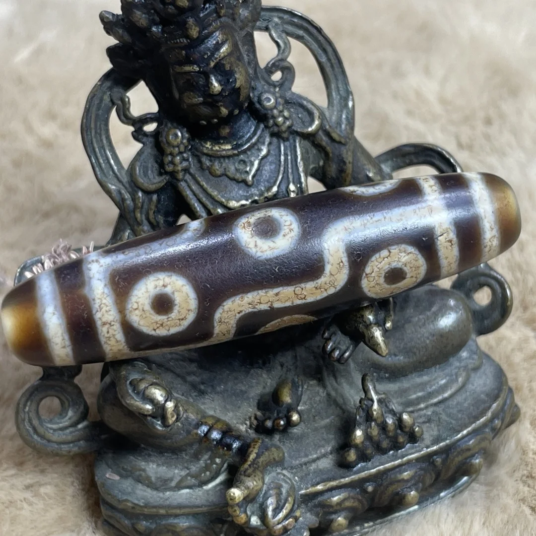 Energy Ancient Tibetan Old Agate The Great Sizzling oily old 9 eyes Dzi Bead Amulet Pendant Gzi Beads 13x53mm