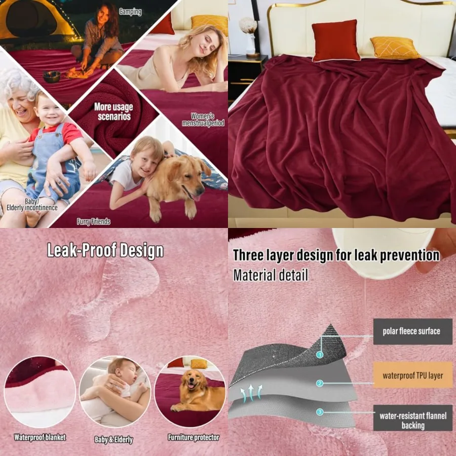 

Waterproof Blanket for Bed Couch Sofa, Reversible Washable, Waterproof Blanket Queen Size, Water Resistant Twin Bed Blankets, L
