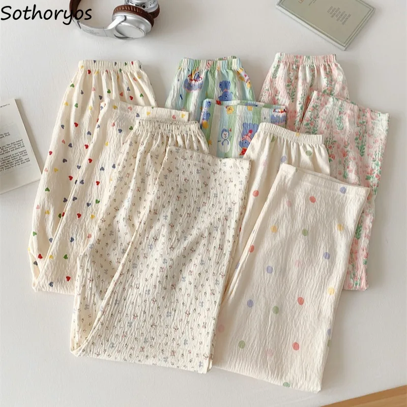 

Sleep Bottoms Women Printed All-match Japanese Style Slouchy Chic Outdoor Home Clothing Spring Autumn Sweet Lovely Girls Student