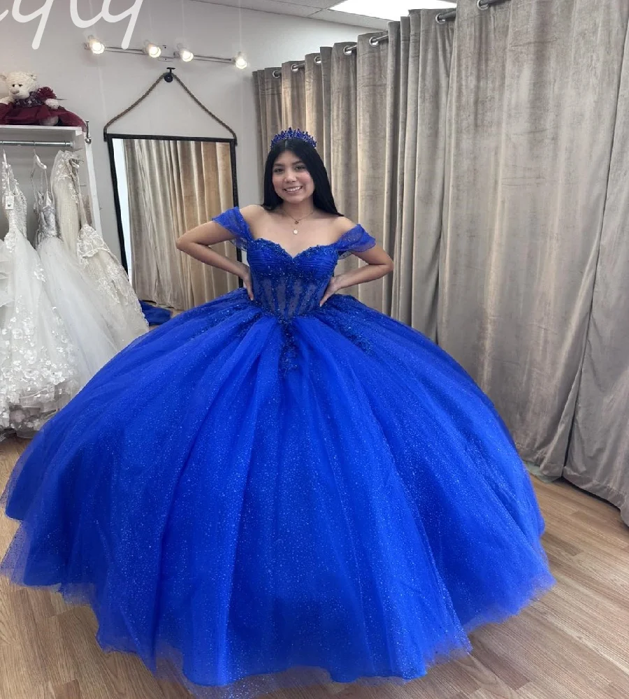 

Elegant Royal Blue Quinceanera Dresses Masquerade Tiered Ruffles Lace Vestidos De 15 Años Corset Ball Gown Sweet 16Customized
