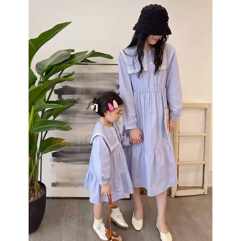 Mammy and Daughter Dress Mom and Baby Girl Matching Boutique Clothes Equal Mommy and Me Child Long Sleeve Dresses Women Clothing