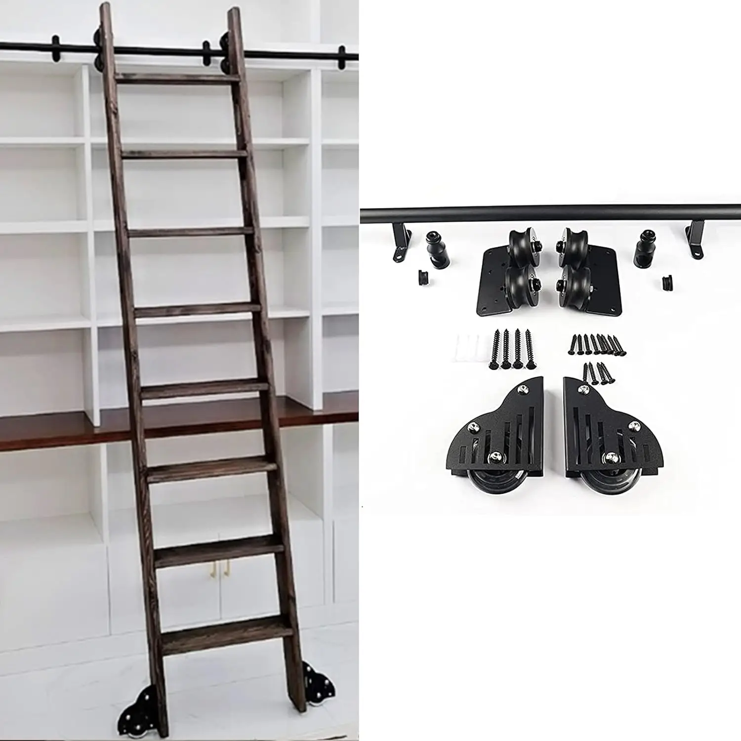 Rolling Library Hardware,(No Ladder) Sliding Barn Door Hardware Kit 3.3Ft-20Ft,Round Tube Rolling Mobile Ladder Track/Rail With