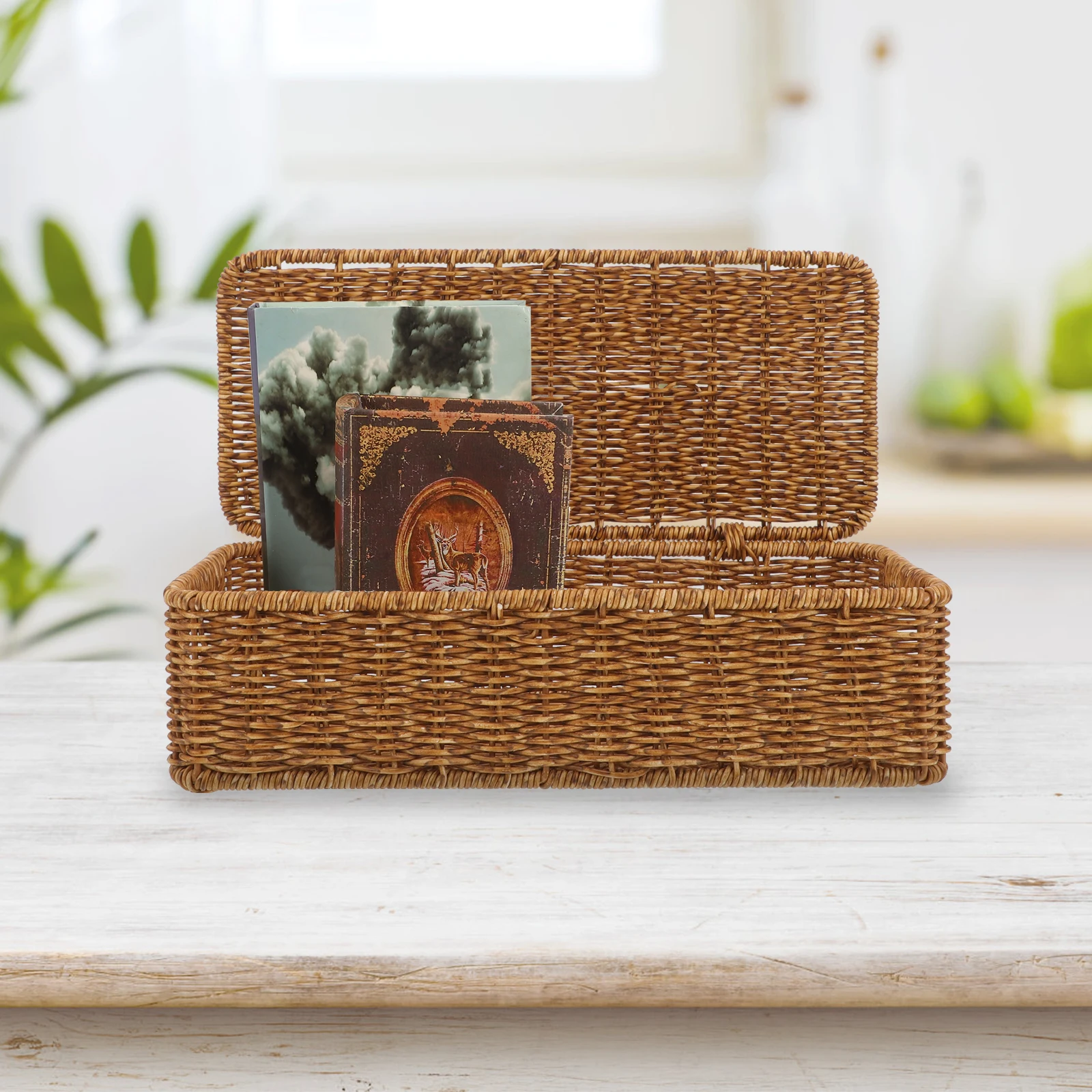 

European Style Storage Box Imitation Rattan Hand Woven Desktop Organizer Sundries Basket For Table Home Decorative