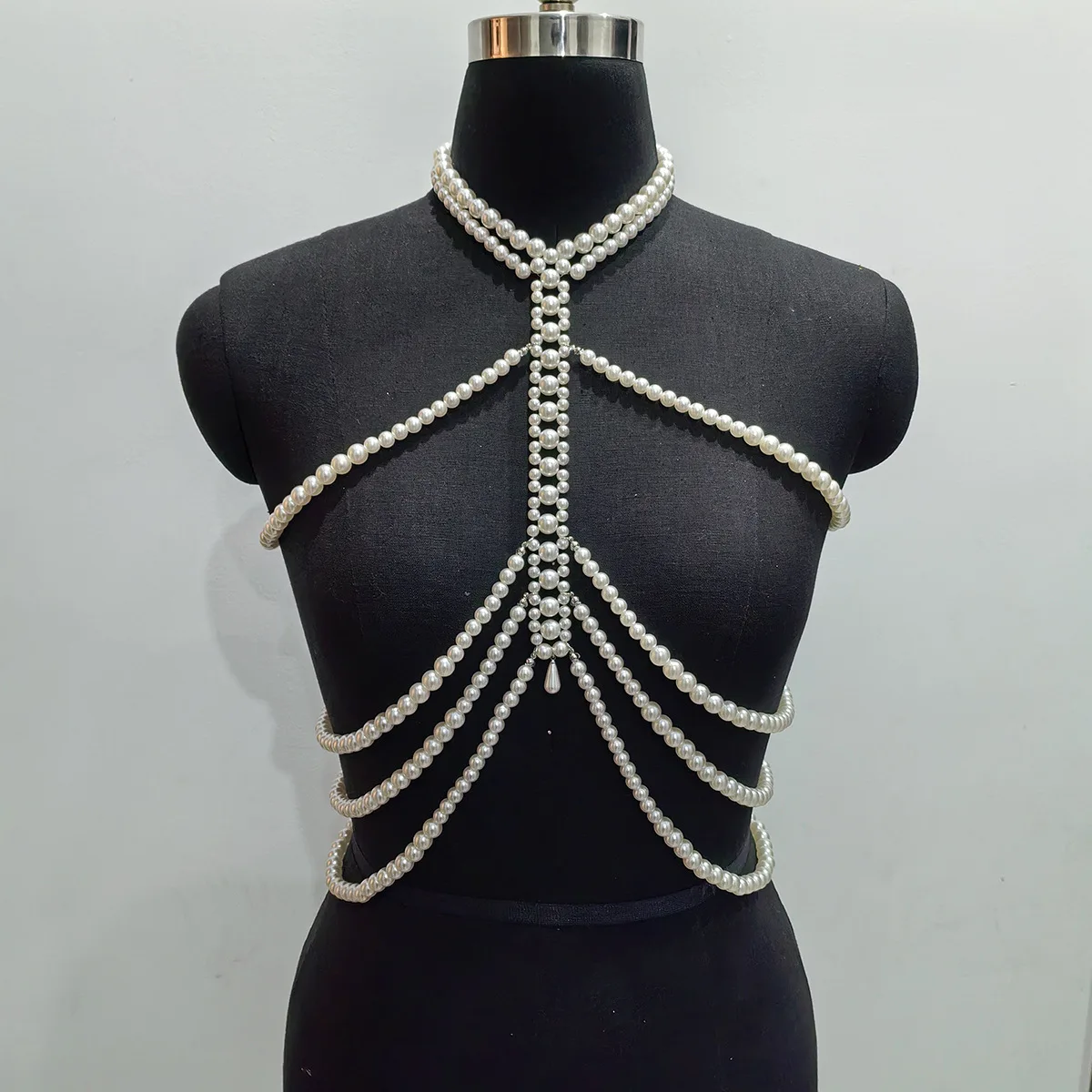 Women's imitation Pearl Body Chains Adjustable Size Multi Layered Pearl Shawl Necklaces Sexy Beaded Collar Tassel Body Jewelry