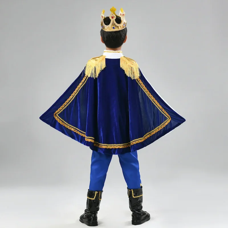 HN8 Disfraz de Príncipe de Anime para niños, disfraz de Halloween del Rey Príncipe, capa de fiesta de Carnaval, chaqueta de corona de cetro S8...Gf