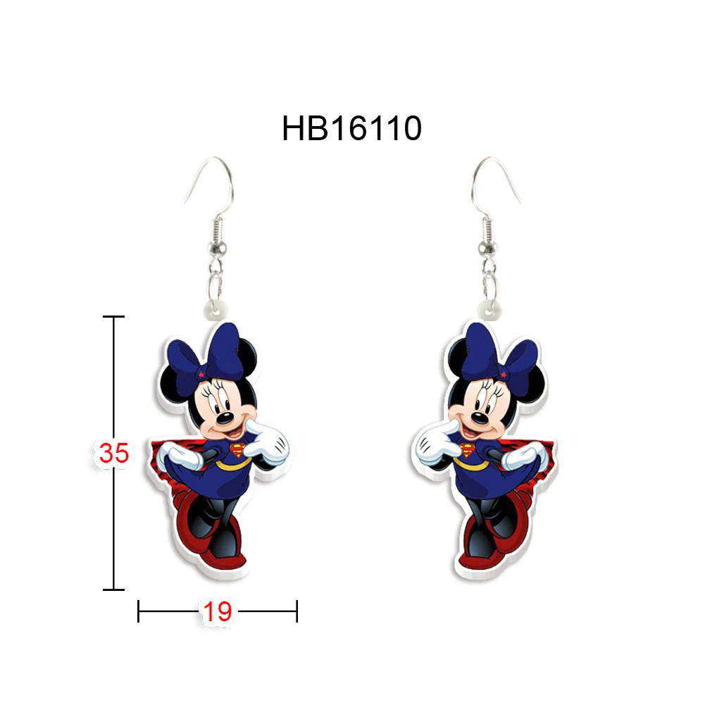 Disney Funny Mickey Princess Dress Acrylic Pendant Earrings For Girls Colorful Earrings Cute Jewelry Accessories Gift