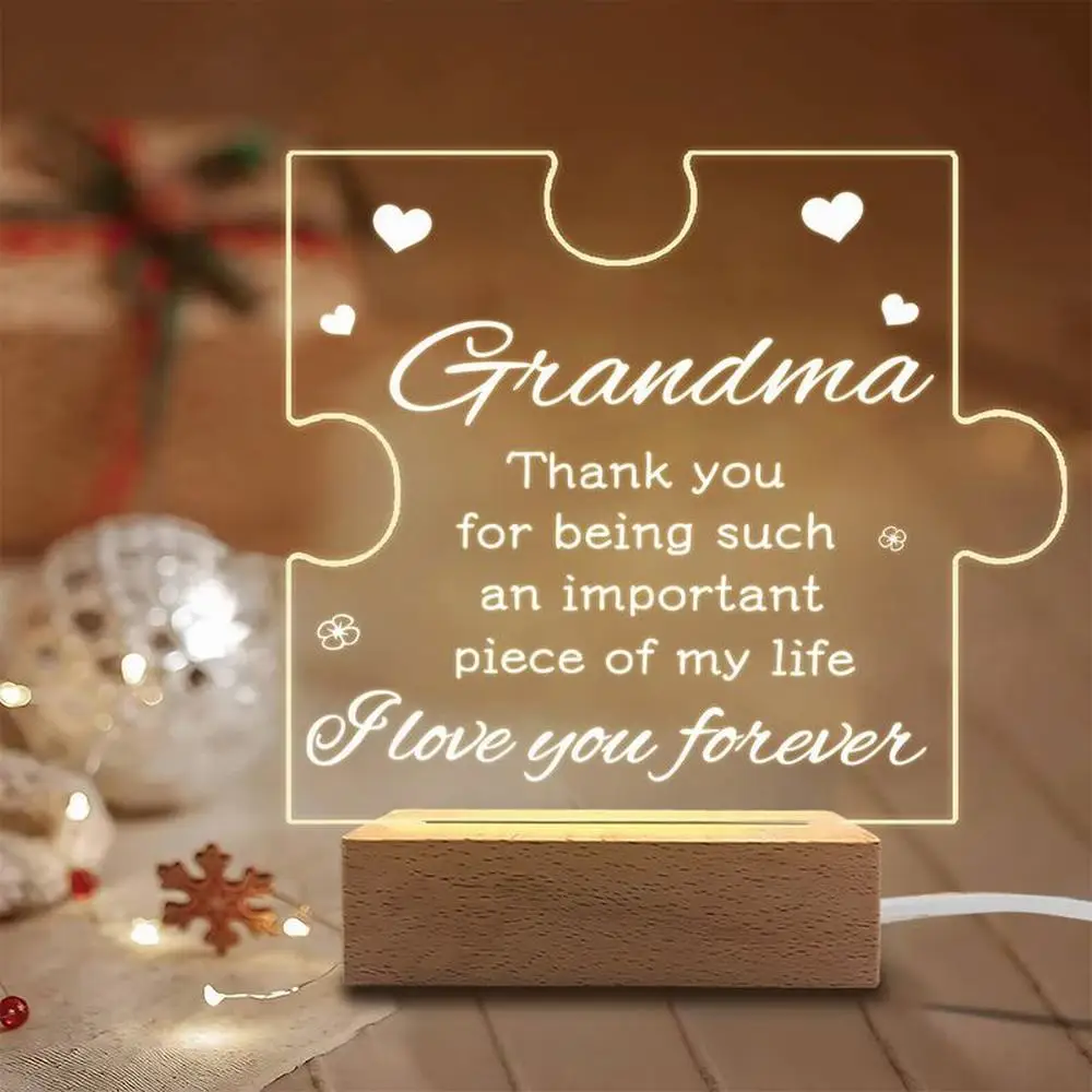 

1PC 2D Acrylic Luminous Plaque Photography Accessories, USB Base, Grandma Gift, Xmas/Birthday Collectible Figurines