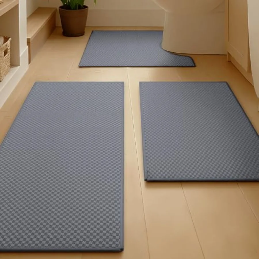 Bathroom Rugs Sets 3 Pcs Non Slip Washable, Absorbent Quick Dry Bath Mat Set with Toilet Mat, Weave Texture Low Profile Bath Ru